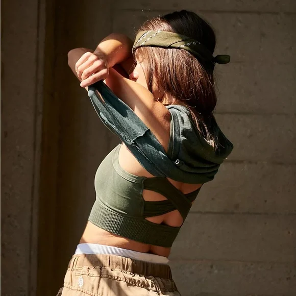FREE PEOPLE | NWOT Good Karma Scoop Neck Bra in Secret Moss - Picture 4 of 6
